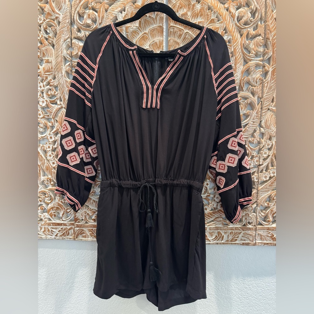 LOFT Black Embroidered Boho Romper Cinched Waist Shorts Jumpsuit - Picture 3 of 11